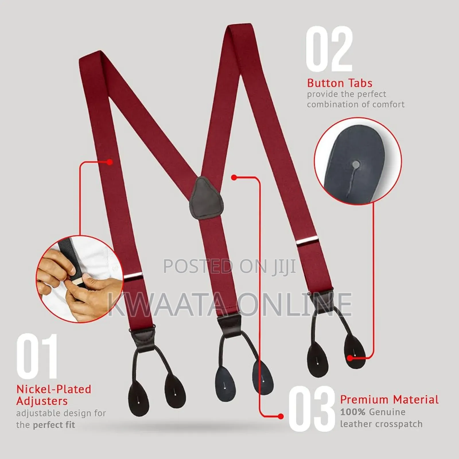 Mens Button End Suspenders - Adjustable Elastic Y Shape Tuxedo