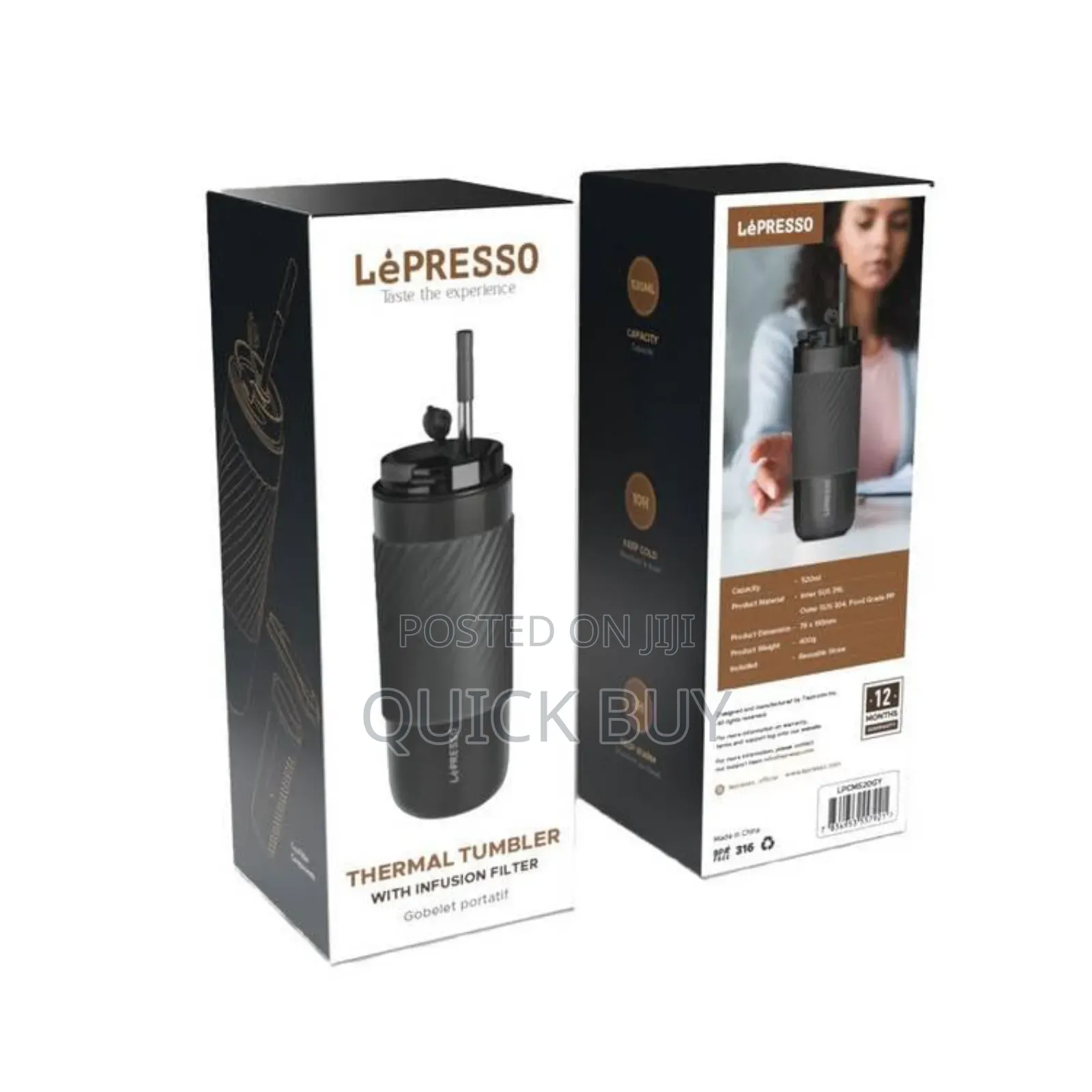 Lepresso Coffee Mug With Sleeve and Straw 520ml