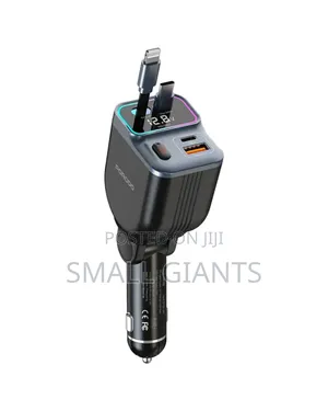 Porodo 65w Car Charger Dual Retractable Cable - Black