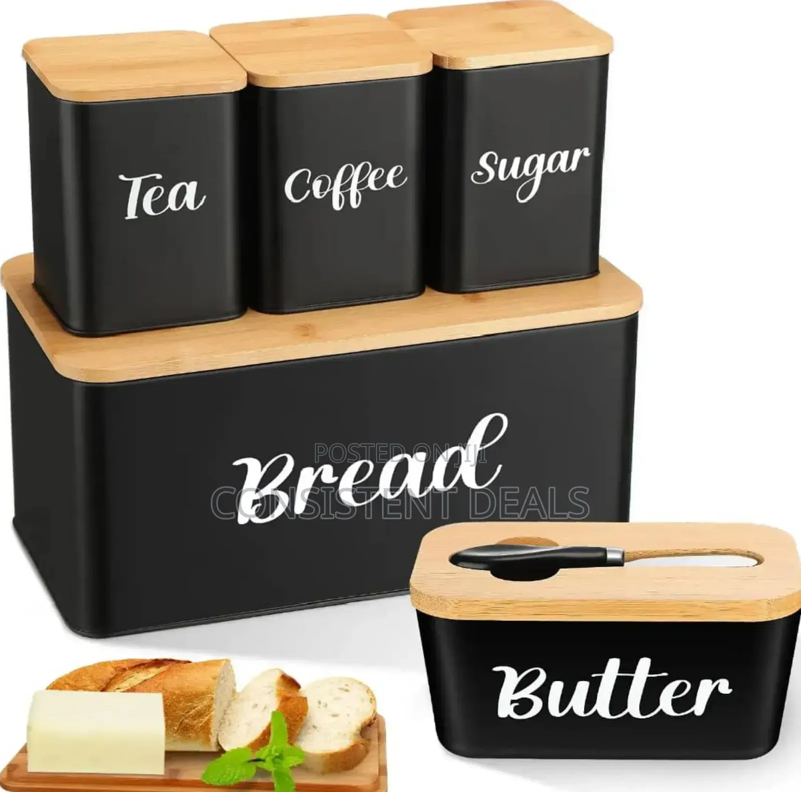 Bread Bin Set With Butter Bowl