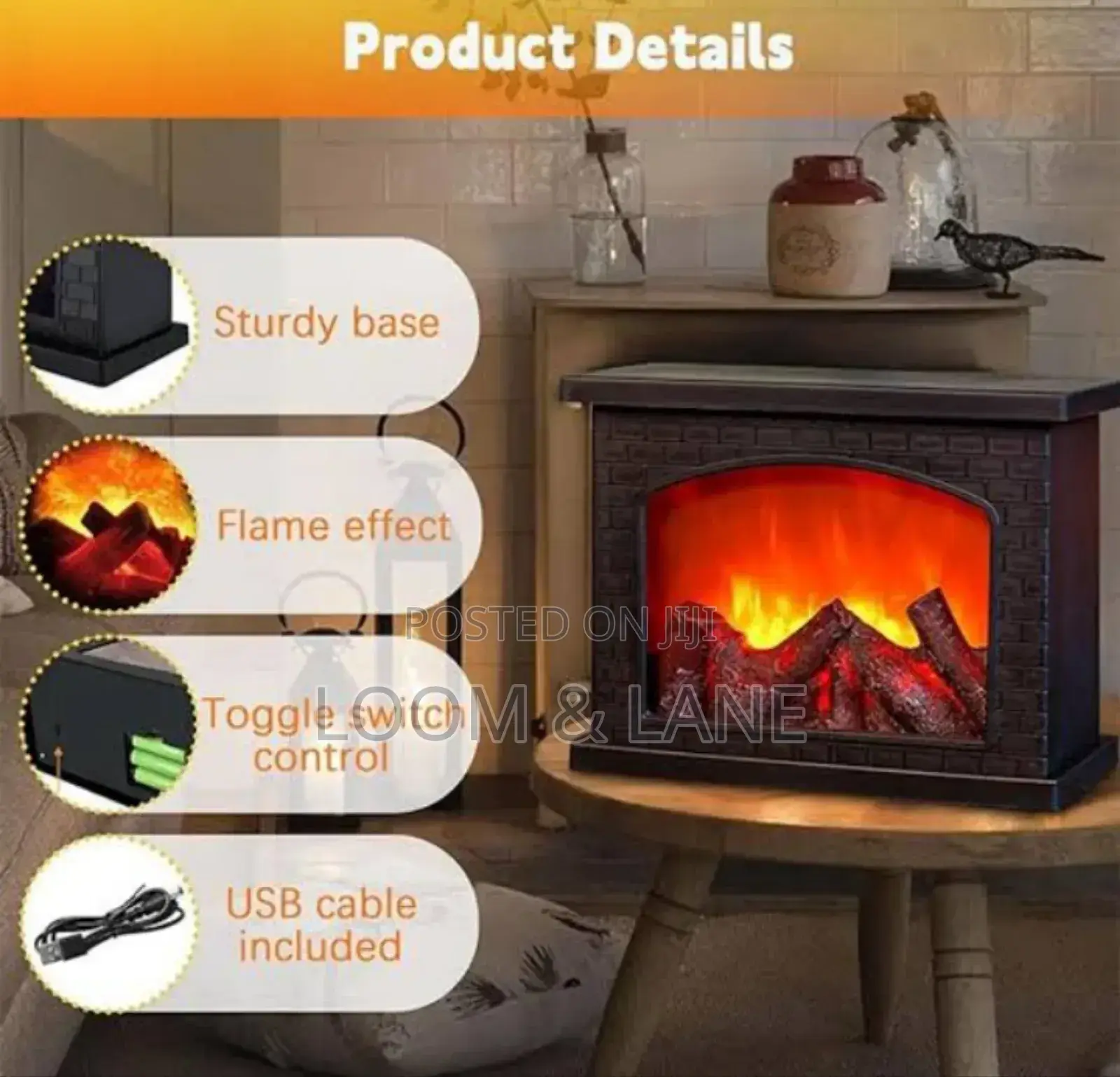 Electric Fireplace Lantern With Realistic Led Flame Effect