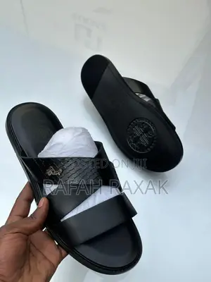 Men’S Super Classic Black Hermes Leather Sandals