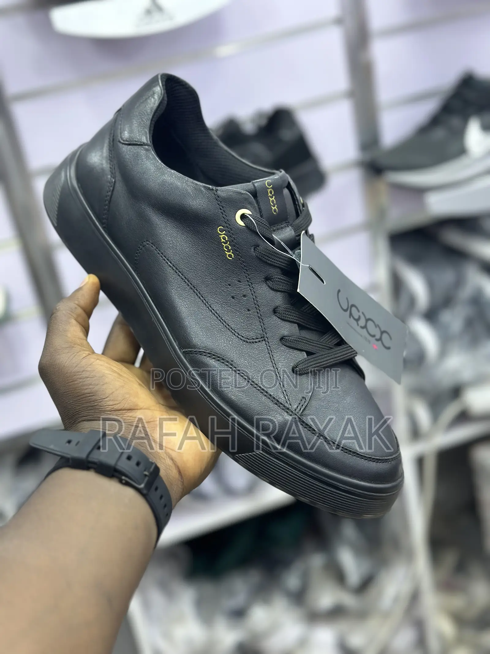 Men’S Black Ecco Casual Leather Sneakers