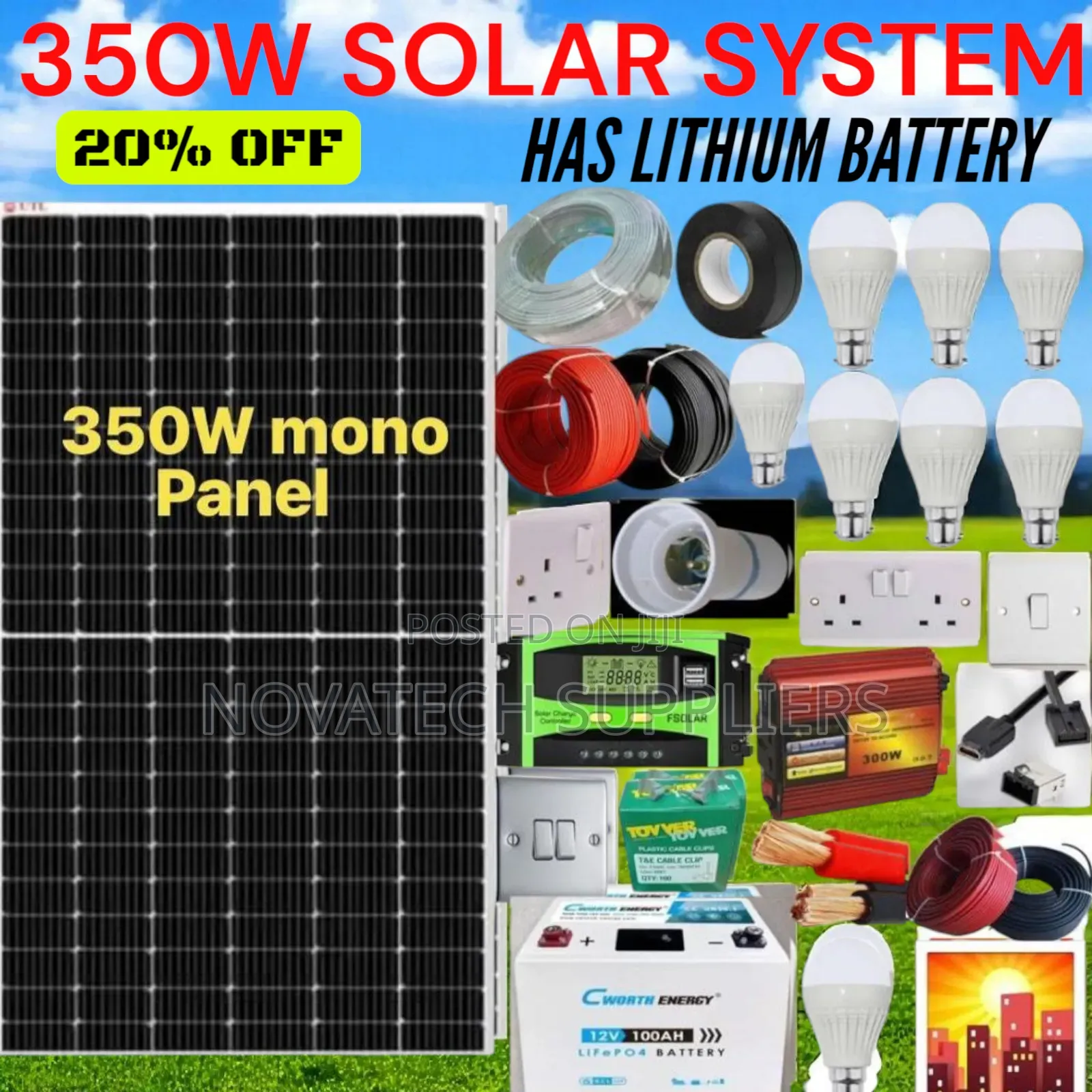 Complete 350w Solar Power Package With 100ah Lithium Battery Bank