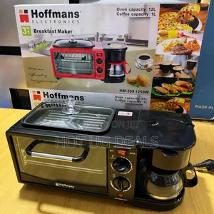 Hoffmans 3 In 1 Breakfast Maker 10l Oven, Coffee 0.6ml And Pan - Black