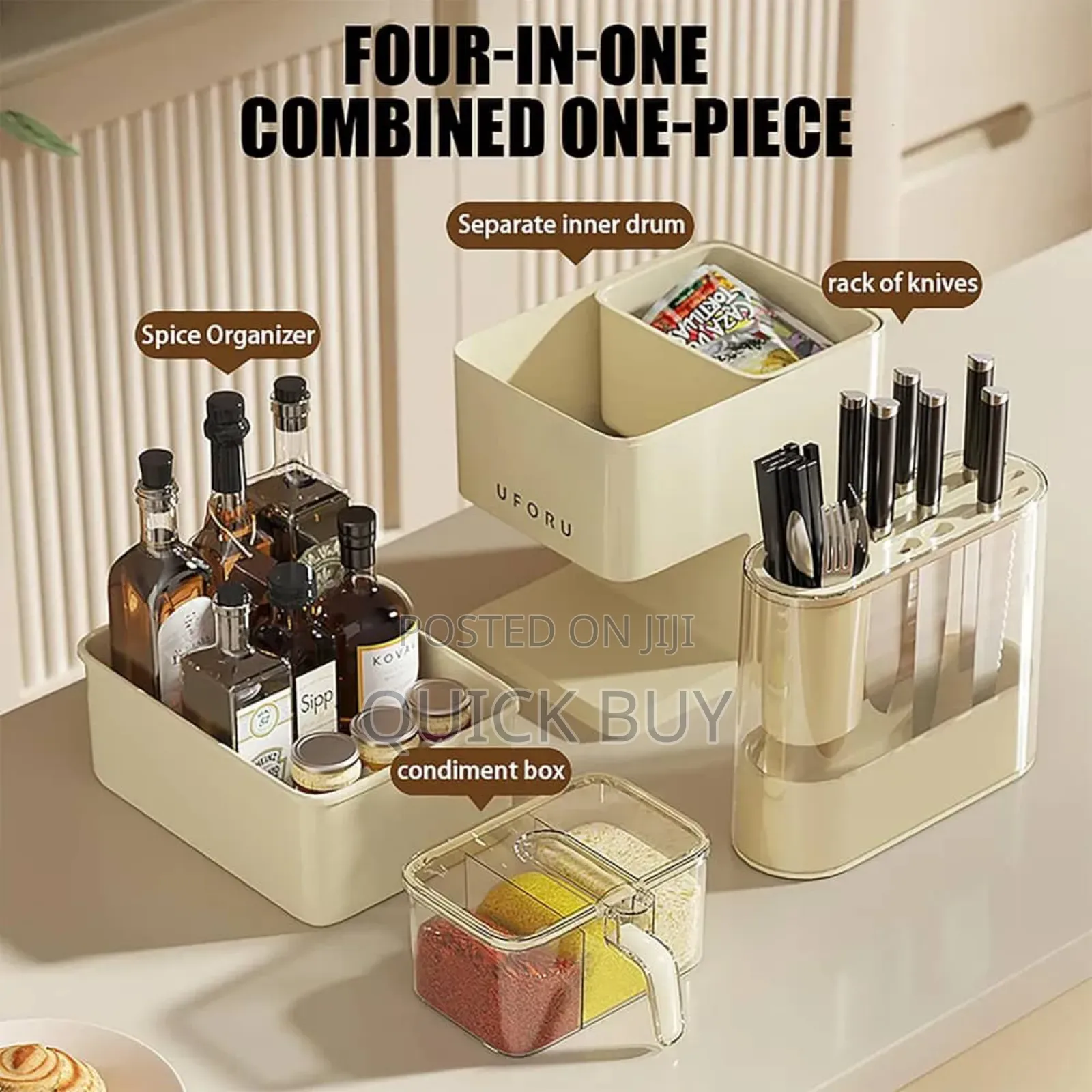 3 in 1 Kitchen Seasoning Box Spice Rack Knife Block