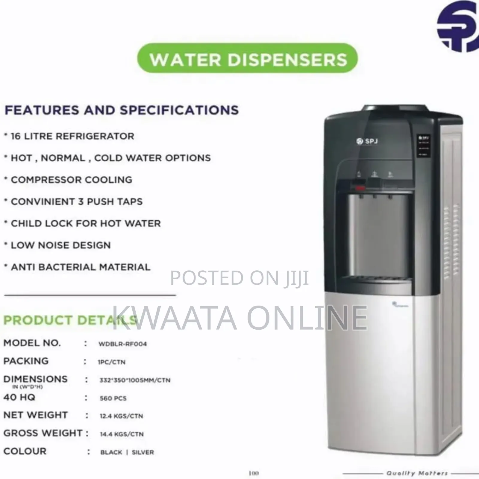 3 Taps-SPJ Water Dispenser With Refrigerator-16 L//Hot Cold