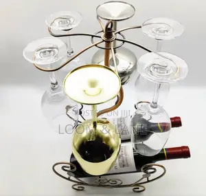 2 Bottle 6 Wine Glass Rack Storage Organizer Holder, Gold