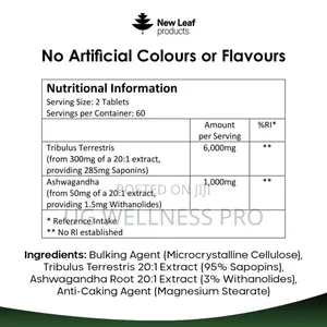 New Leaf Tribulus Terrestris With Ashwagandha Tablets
2 Month Supply