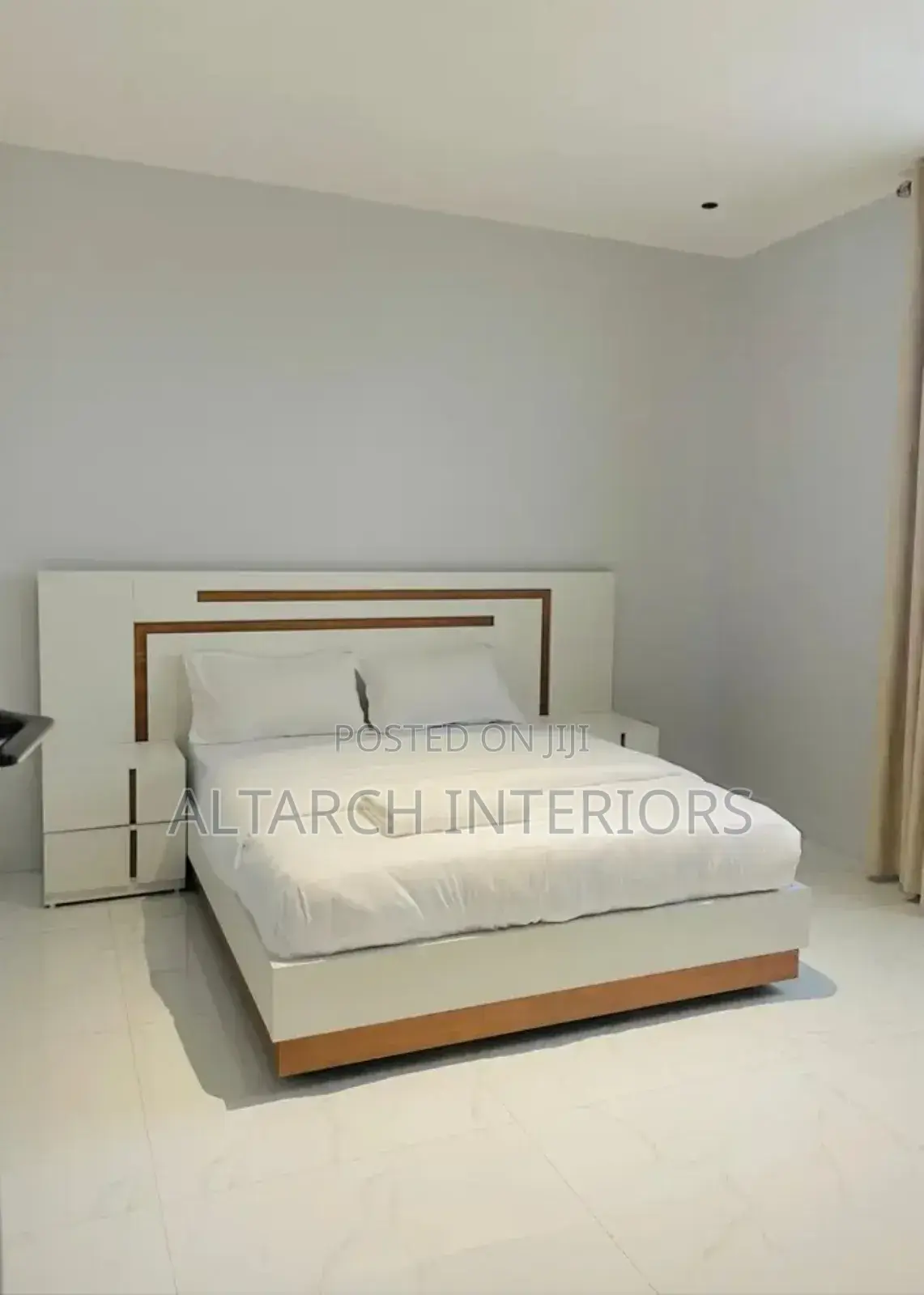 Flat Wooden Bed With Bedside Drawers
