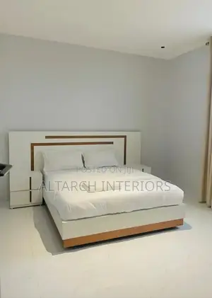 Flat Wooden Bed With Bedside Drawers