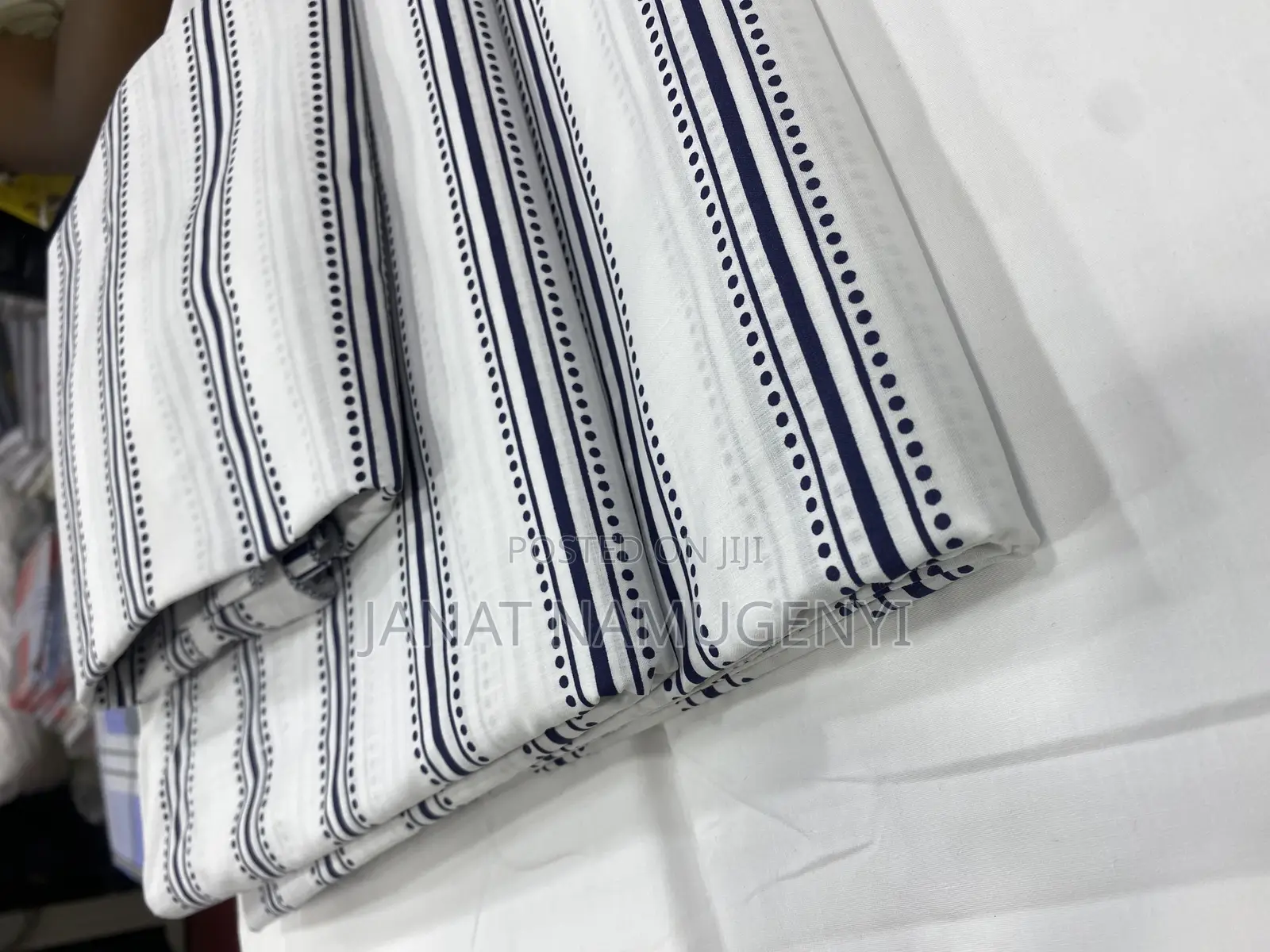 White Navy Blue Lined Design Cotton Bedsheets