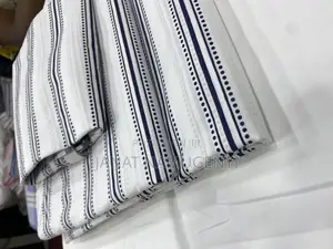 White Navy Blue Lined Design Cotton Bedsheets