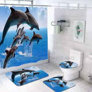 Toilet Mat Set With Shower Curtain Dolphine