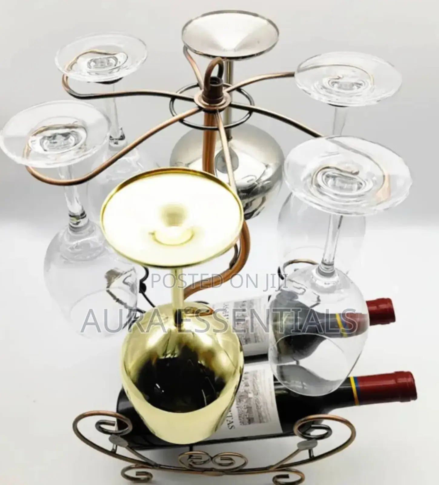 Unique 2 Bottle 6 Wine Glass Rack Storage Organizer Holder