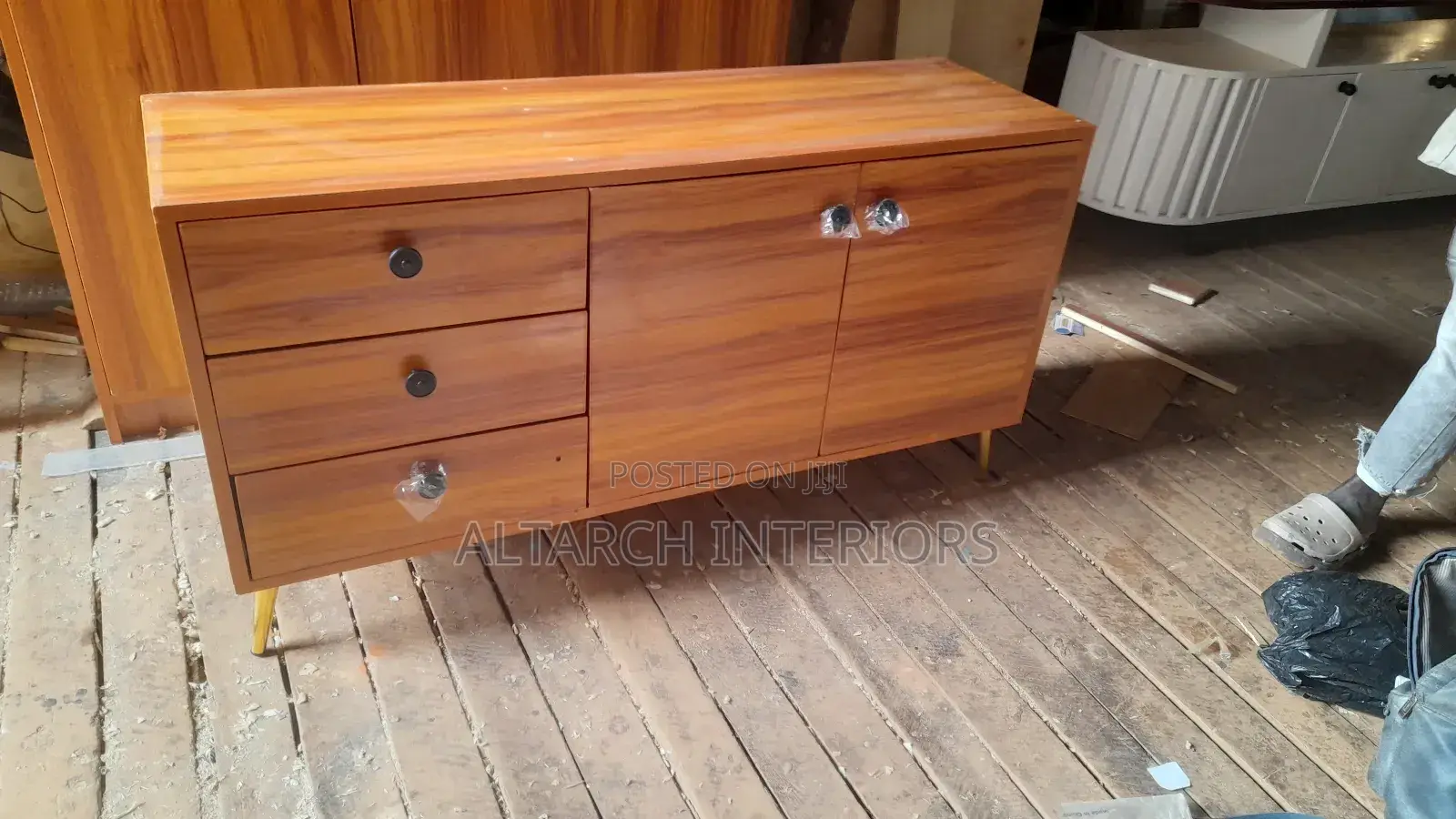 Simple Brown Tv Stand With Golden Legs