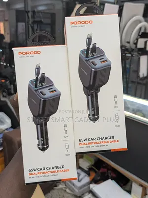 Porodo 65watts Dual Retractable Car Charger