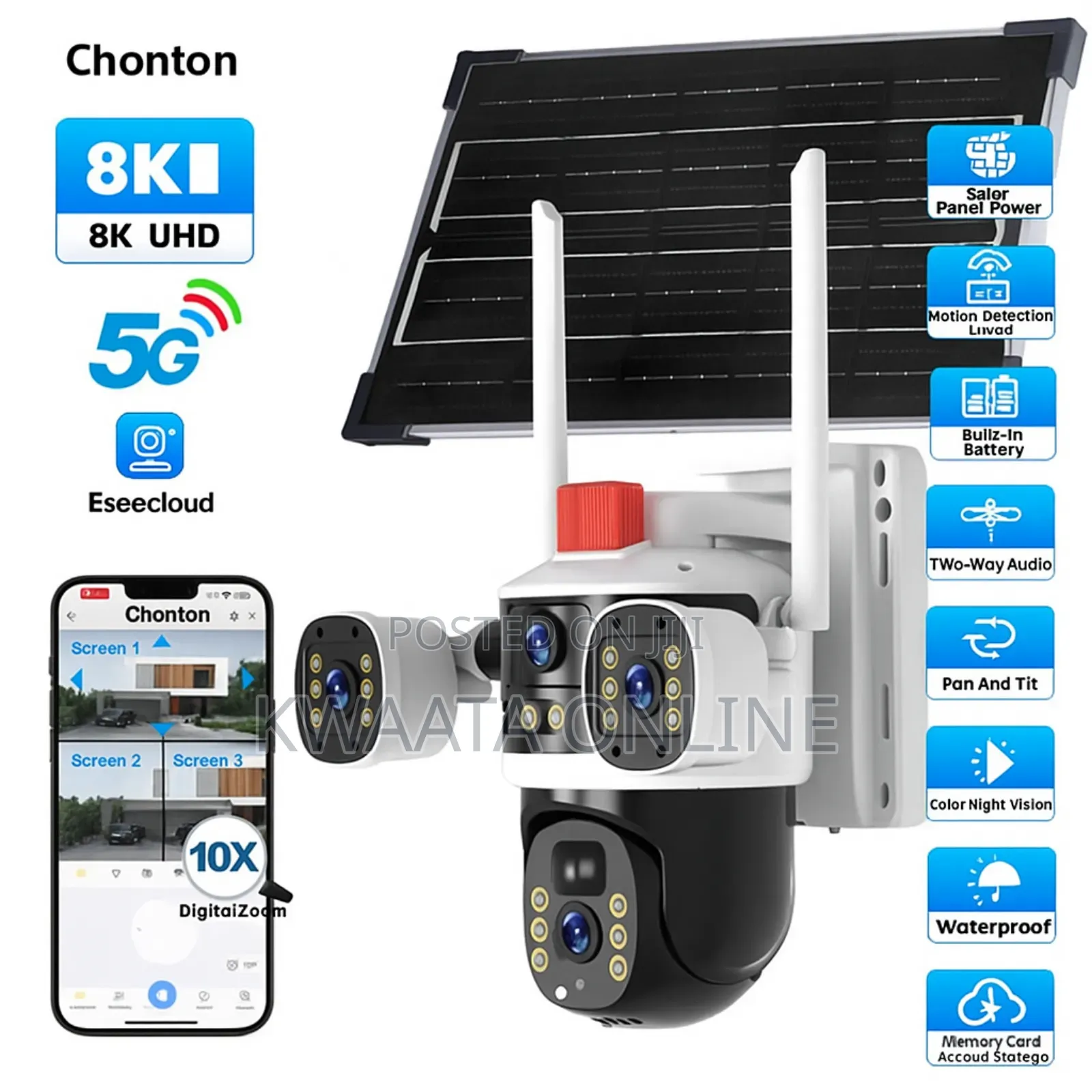 5g Ai Triple Screen Solar Security Wifi Camera CCTV With Sim Card