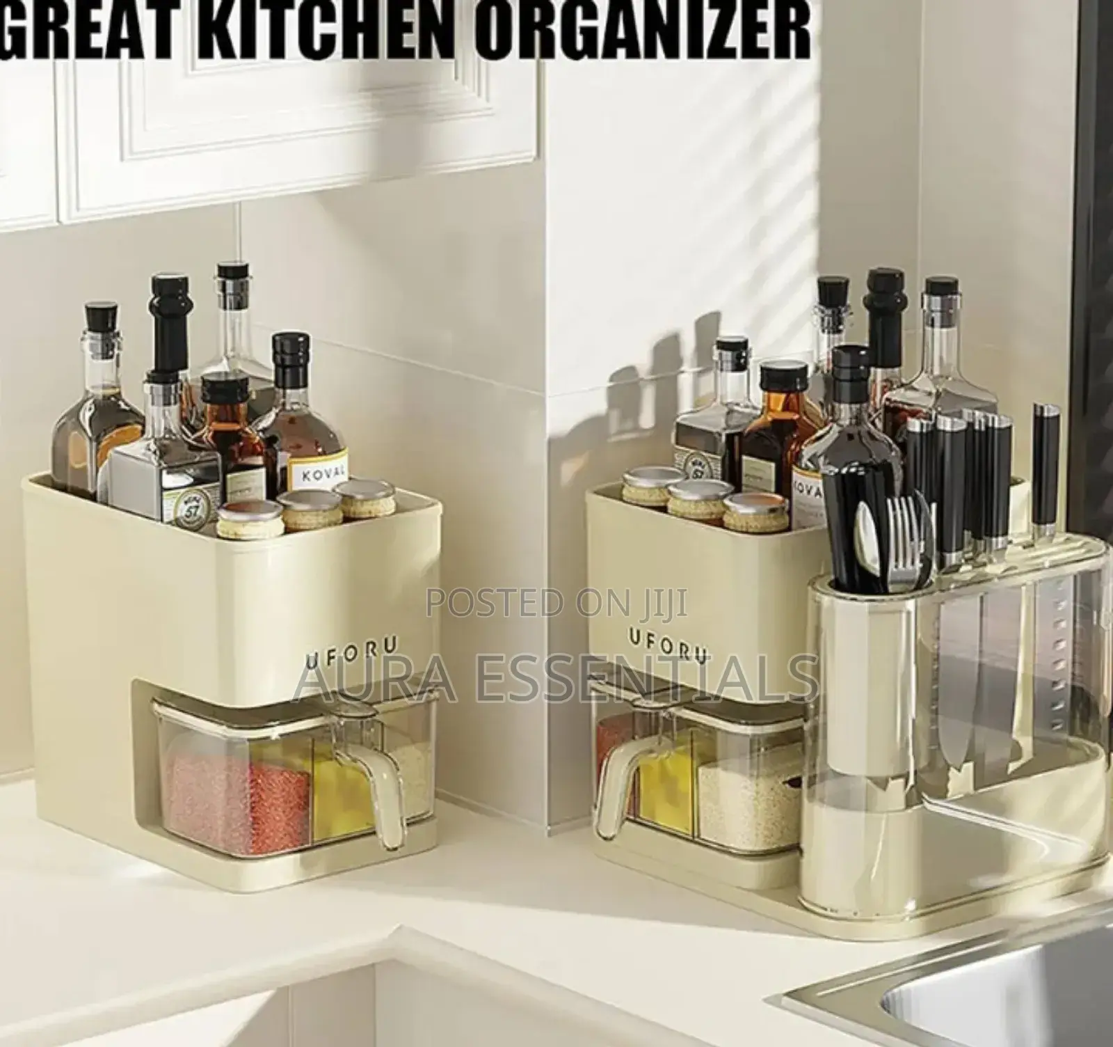 3 in 1 Kitchen Seasoning Box Spice Rack Knife Block