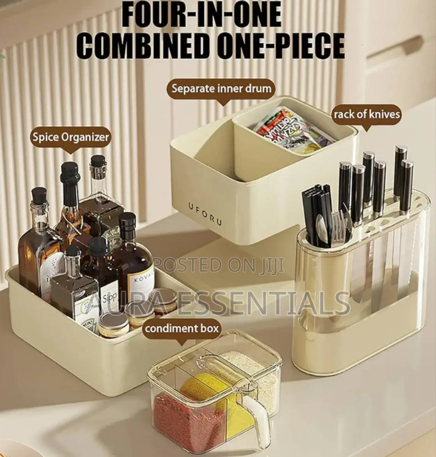 3 in 1 Kitchen Seasoning Box Spice Rack Knife Block