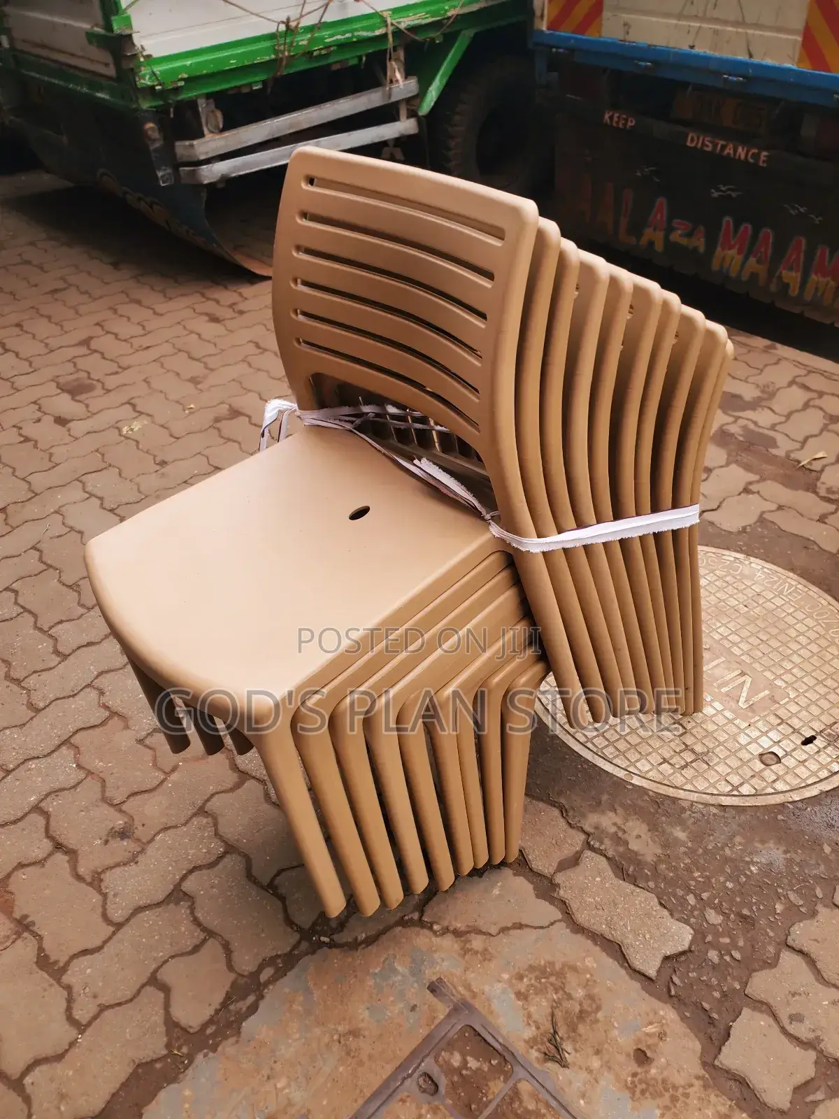 Teak Brown Outdoor Dining Plastic Chairs Armless