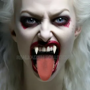 Realistic Halloween Prank Cosplay Fake Tongue With 19mm Vampire Teeth