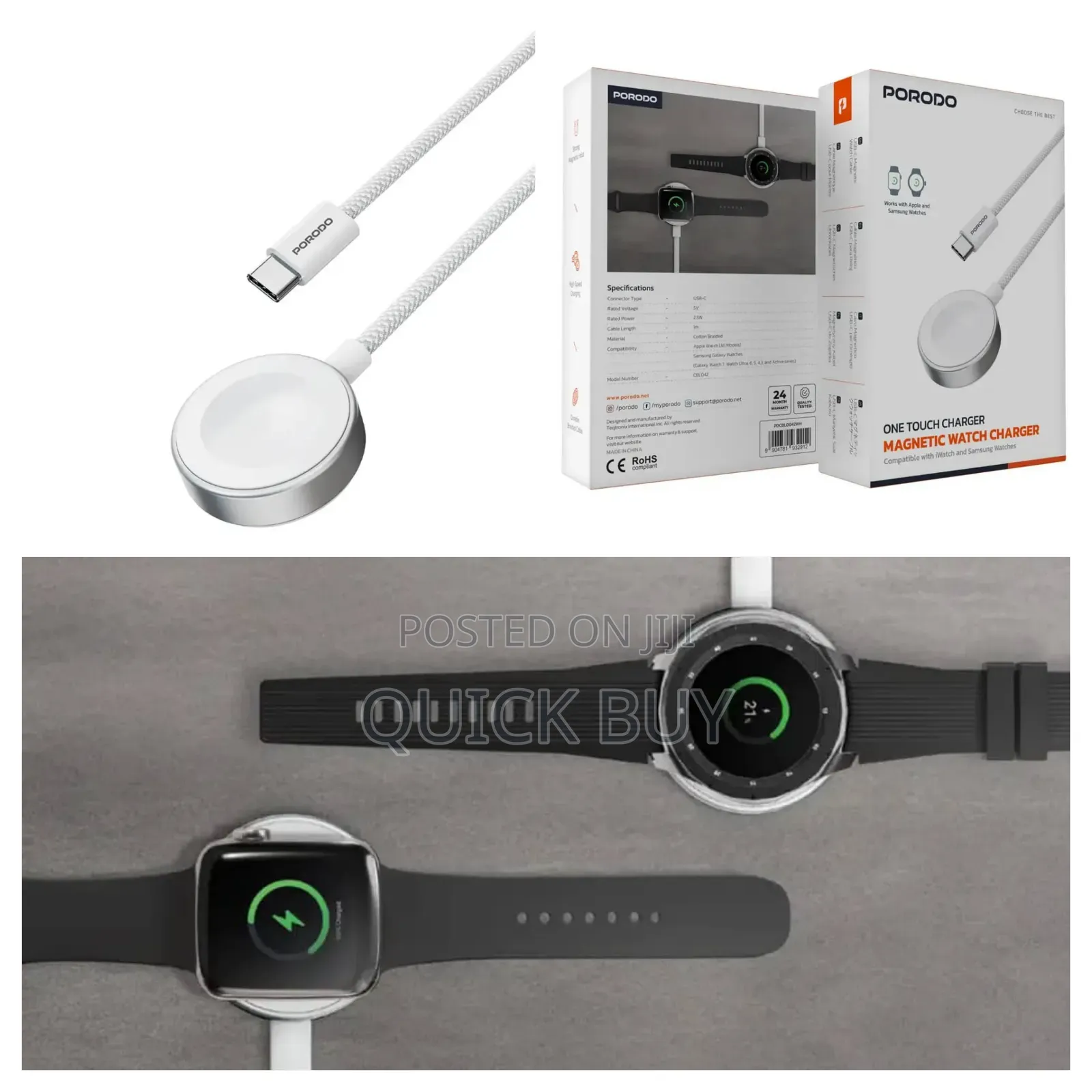 Porodo Universal One Touch Magnetic Watch Charger