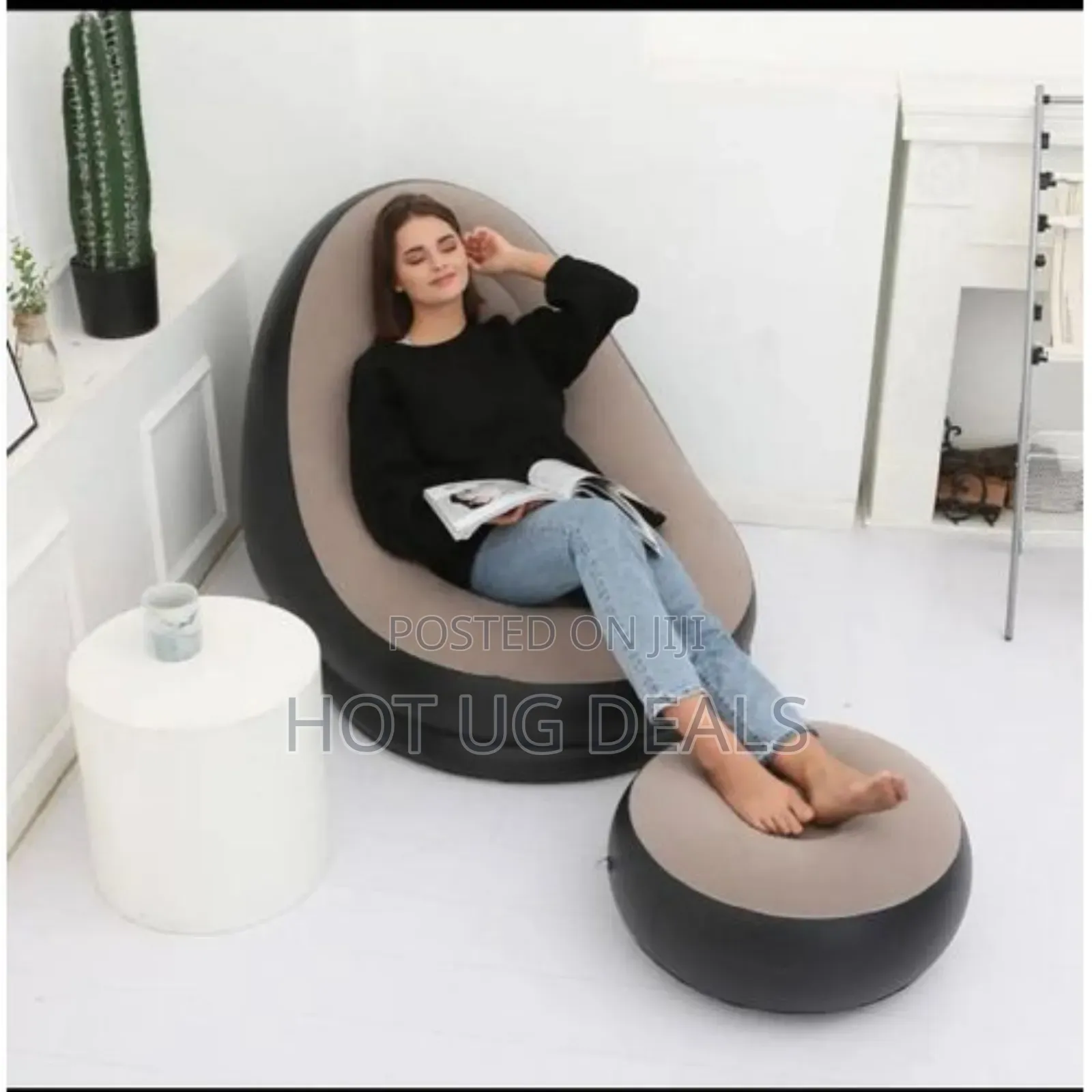 Inflatable Sofa And Foot Rest With A Manual Pump - Red, Black