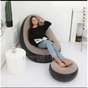 Inflatable Sofa And Foot Rest With A Manual Pump - Red, Black