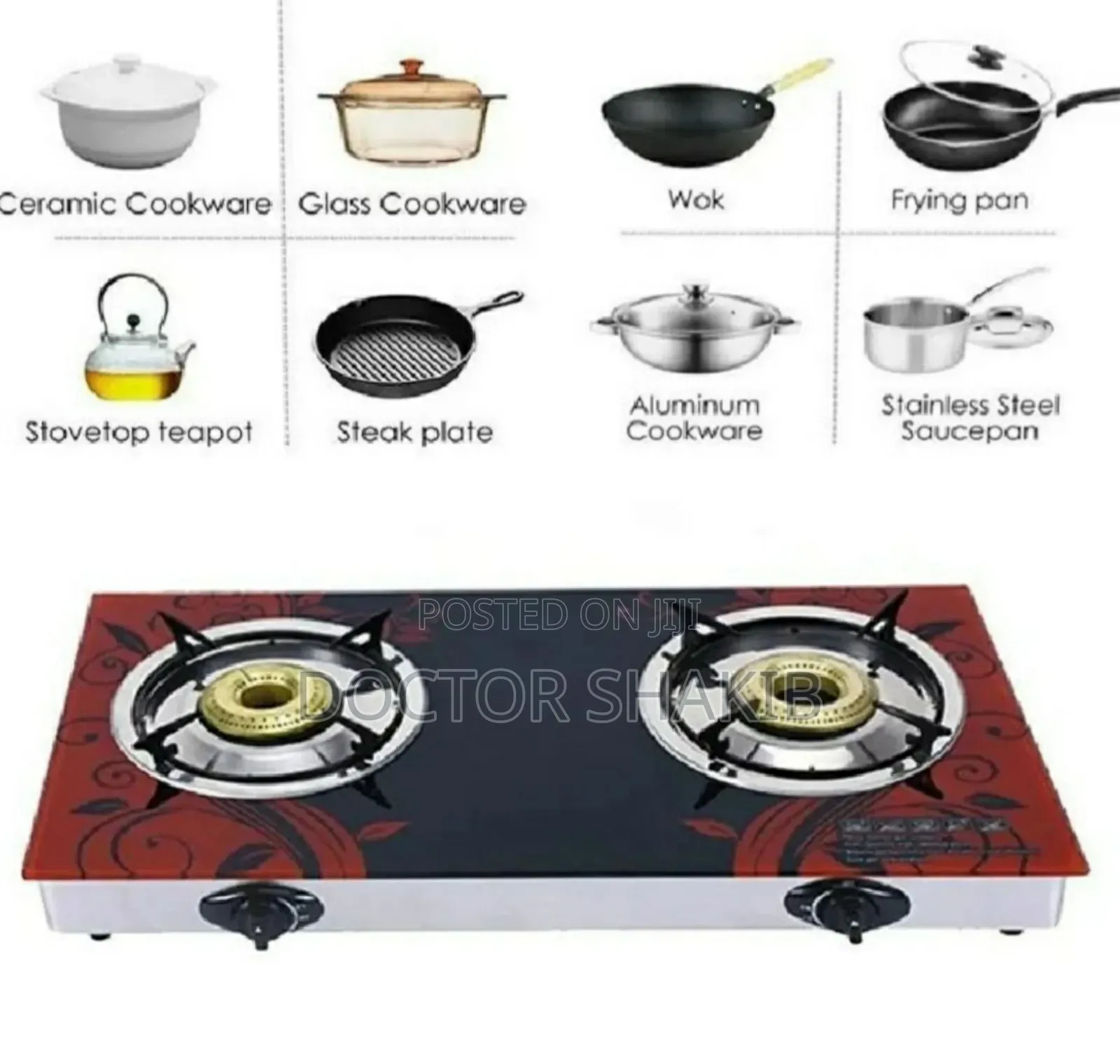 New Pixel Double Burner Glass Gas Stove With Automatic Ignition