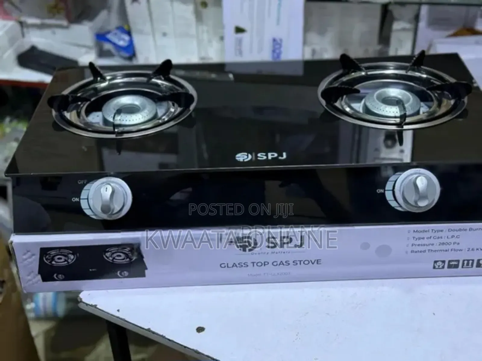 SPJ Double Burner Glass Gas Stove With Auto Ignition - Black