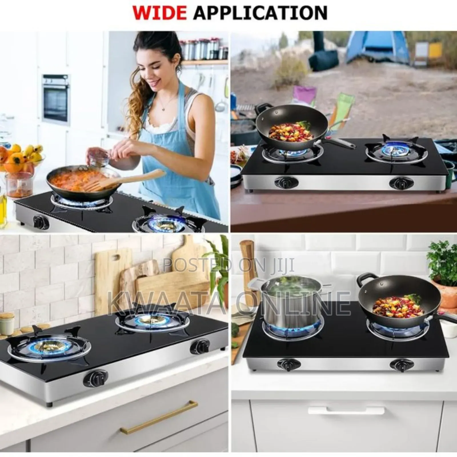 SPJ Double Burner Glass Gas Stove With Auto Ignition - Black