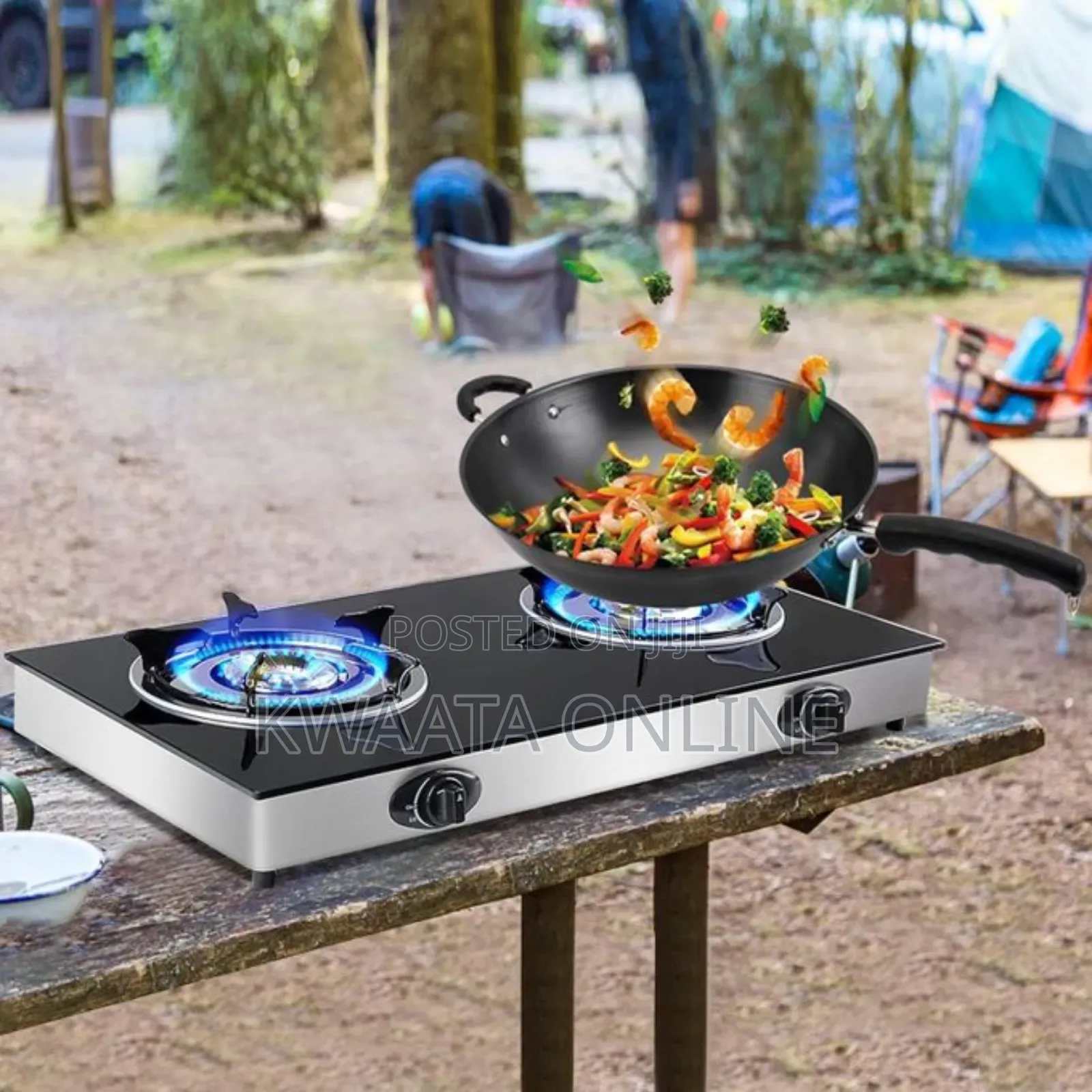 SPJ Double Burner Glass Gas Stove With Auto Ignition - Black