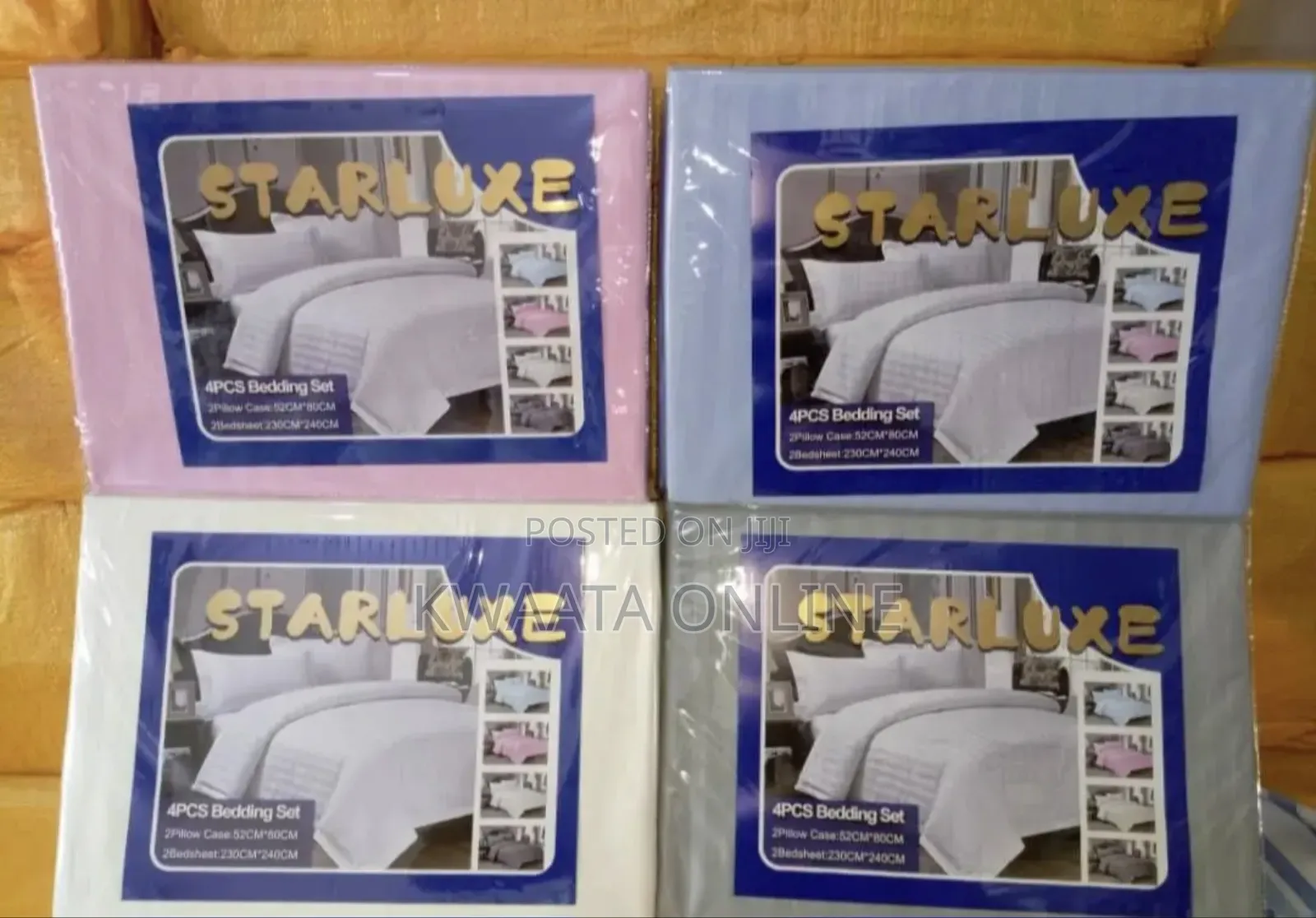 4 PC Set Star Luxe Hotel Bedsheets (6x6) King Size Striped Textured
