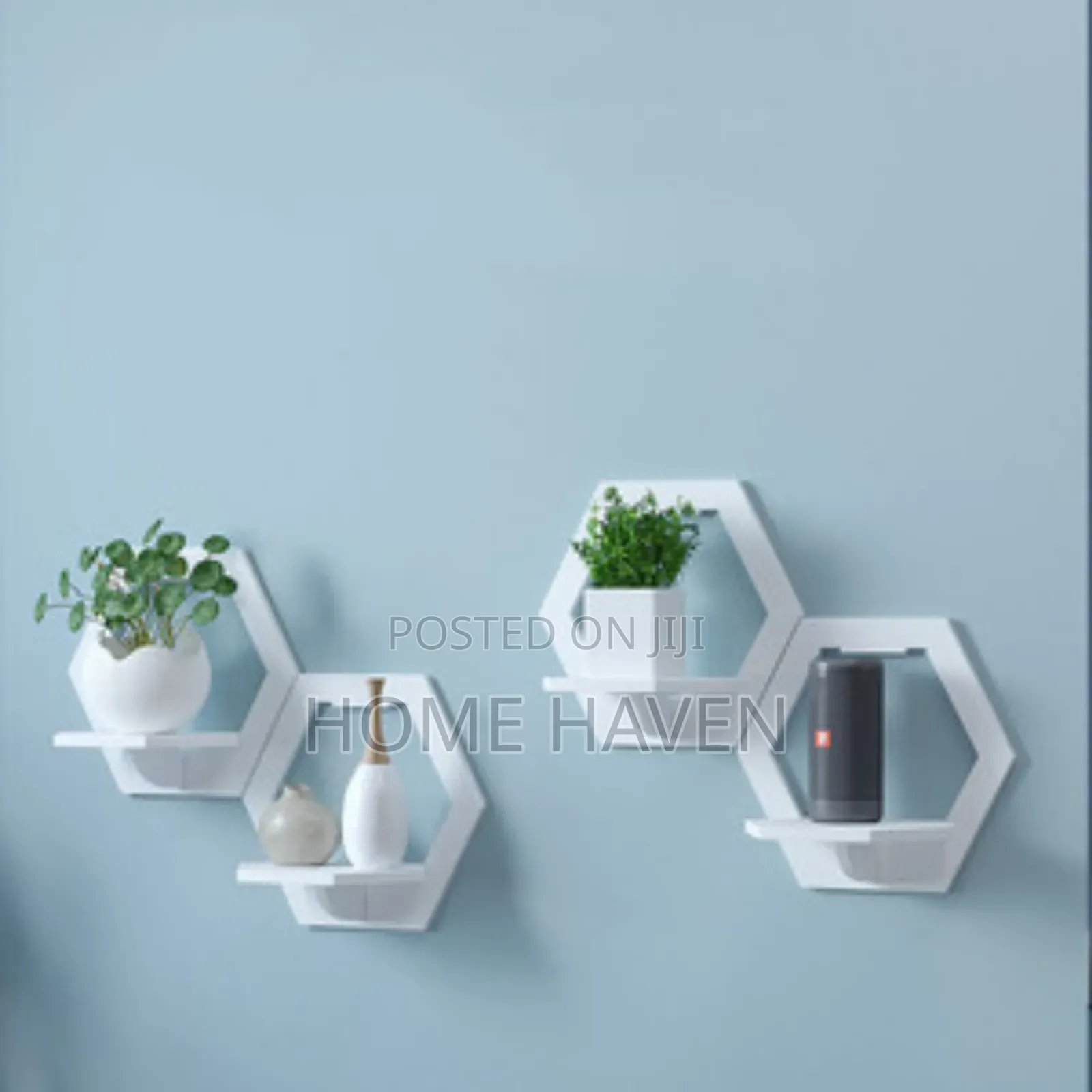 White Wall Mounted Hexagonal Floating Shelve