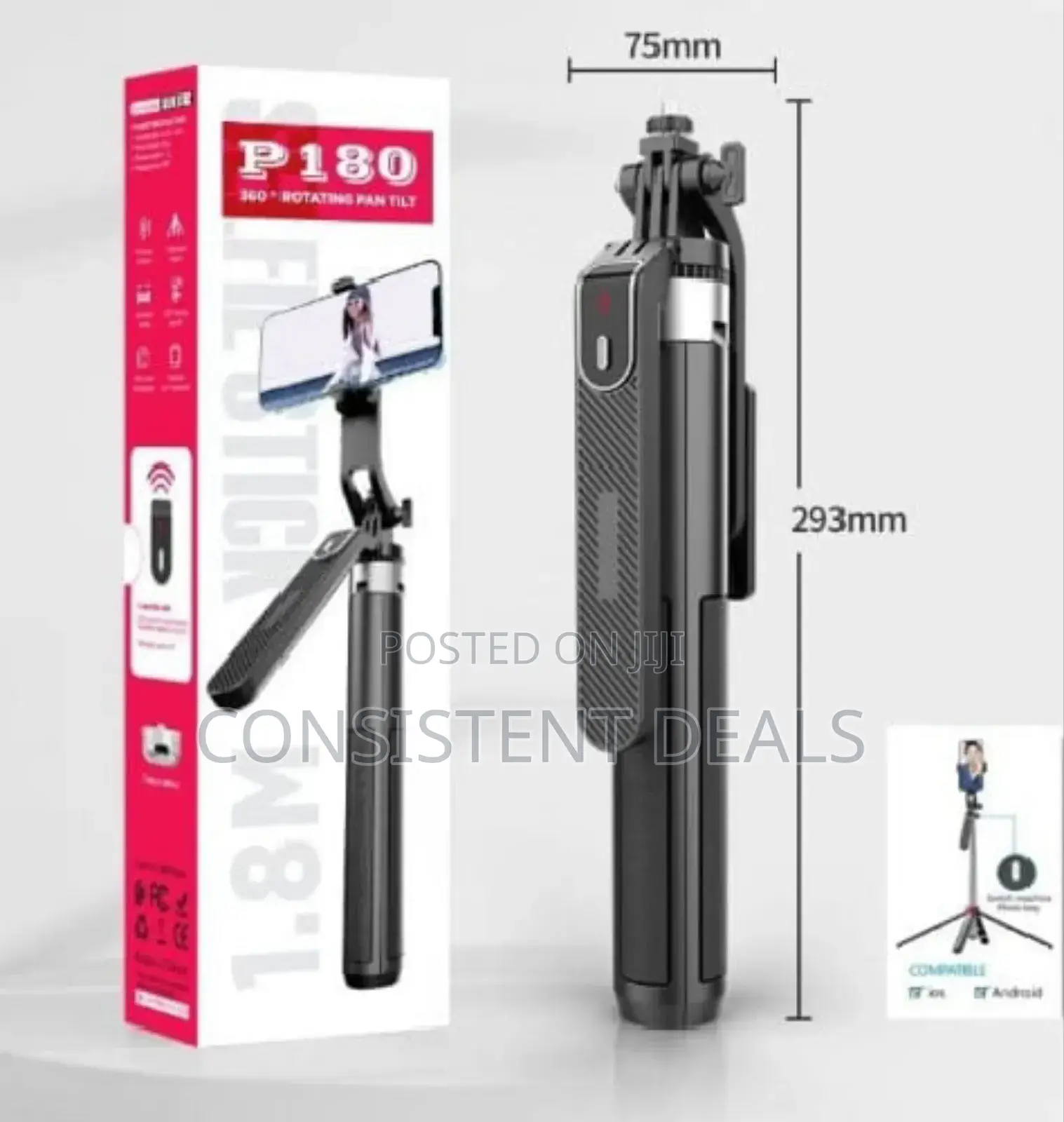 180cm Tall /1.8m Selfie Stick With Rotating Pan Tilt