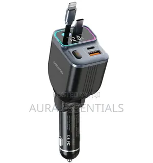 Porodo 65w Car Charger Dual Retractable Cable - Black