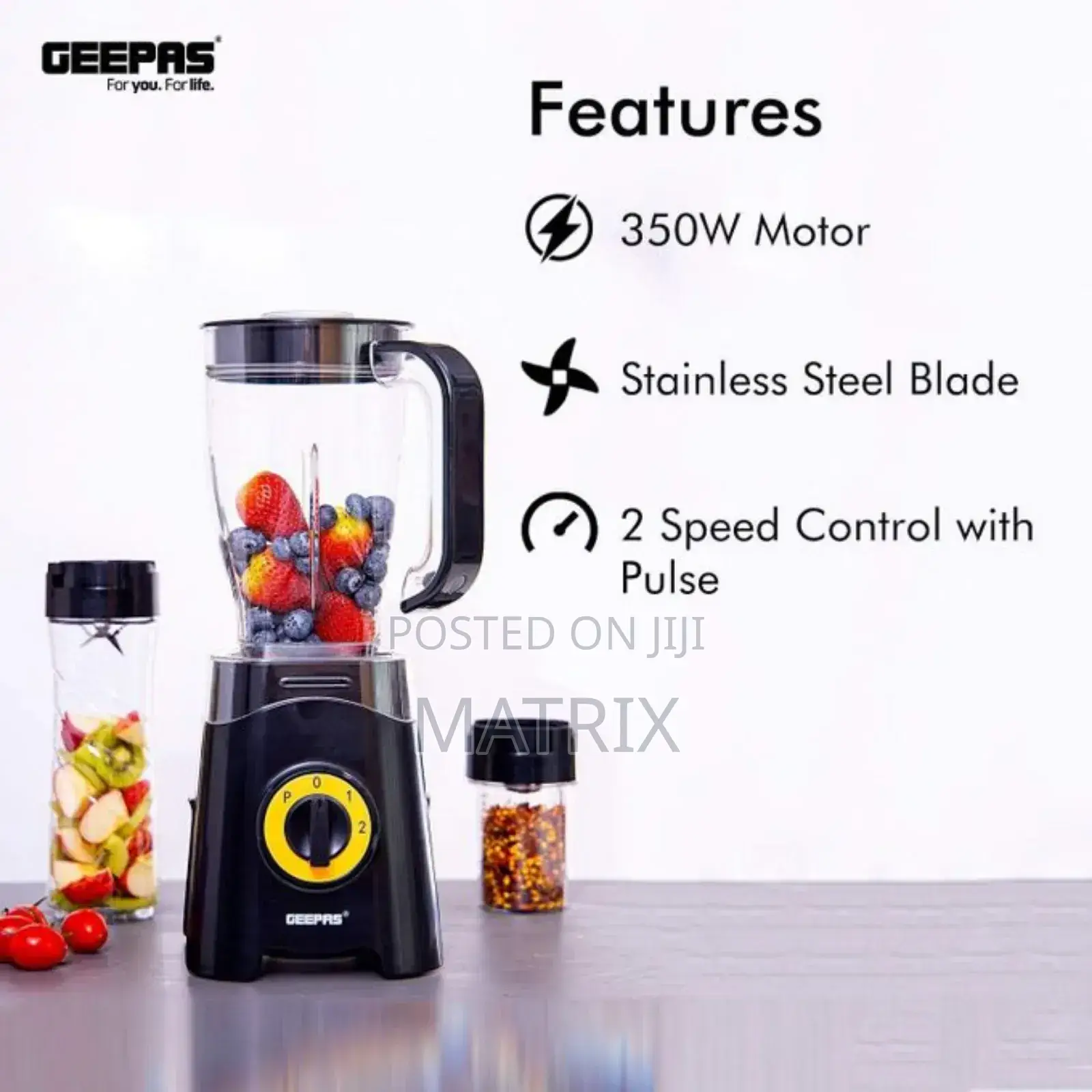 Geepas 3-in-1 Super Blender 2 Speed and Pulse Function 1.5l 500ml
