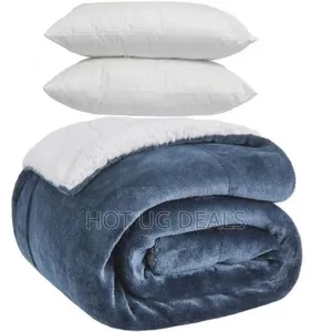 Double Face Soft Fleece Blanket Fit & (2pcs) Fibre Pillows Pair - Mu