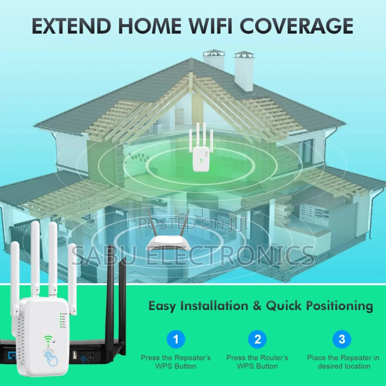 U14 Wifi Extender 1200mbps | 2.4g 5g | 100m Coverage | 4 Antennas
