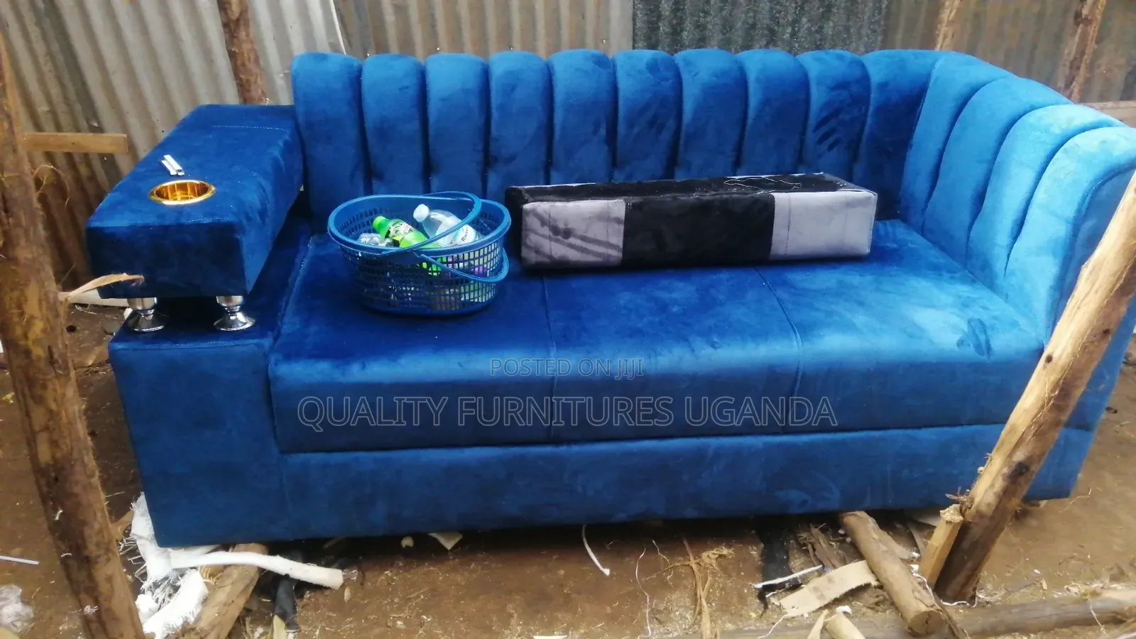 Light Blue 3 Seater Cupholder Couch