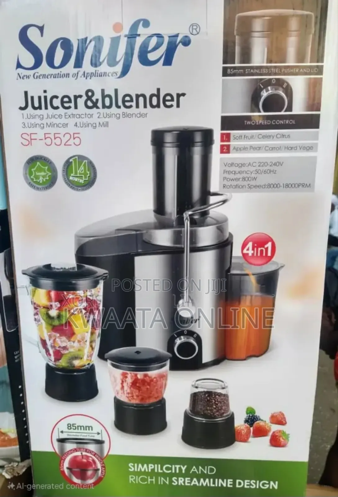 Sonifer 4-in-1 Electric Blender, Juicer Grinder