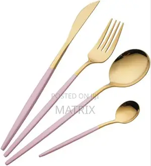 Luxury Gold Pink Two-Tone Cutlery Set ,Stainless Steel 24-Piece Set