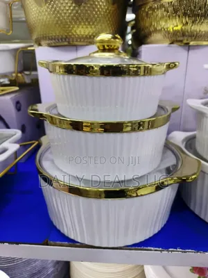 Set of 3 Gold Trimmed Ceramic Casserole Dishes