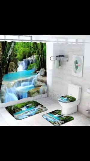 Waterfall Toilet Mat Set With Shower Curtain