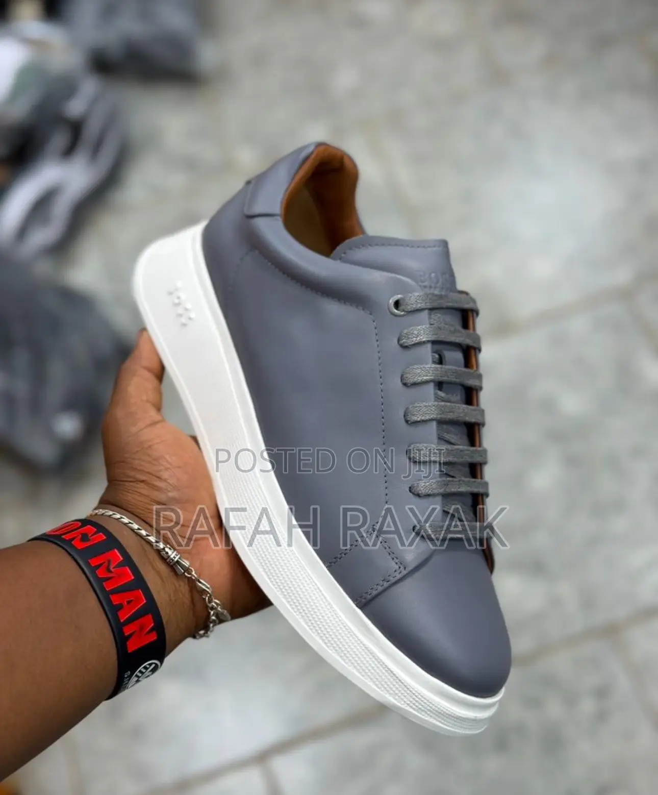 Original Men’S Grey Boss Smart Casual Leather Sneakers