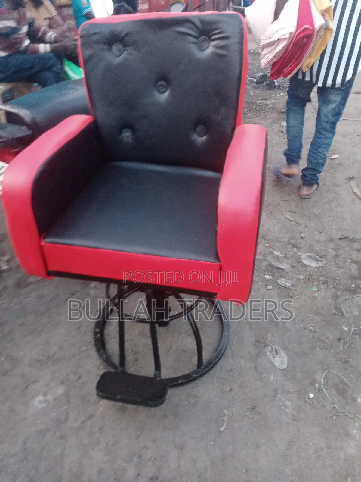 Saloon Barbers Chairs Black Red Pure Leather