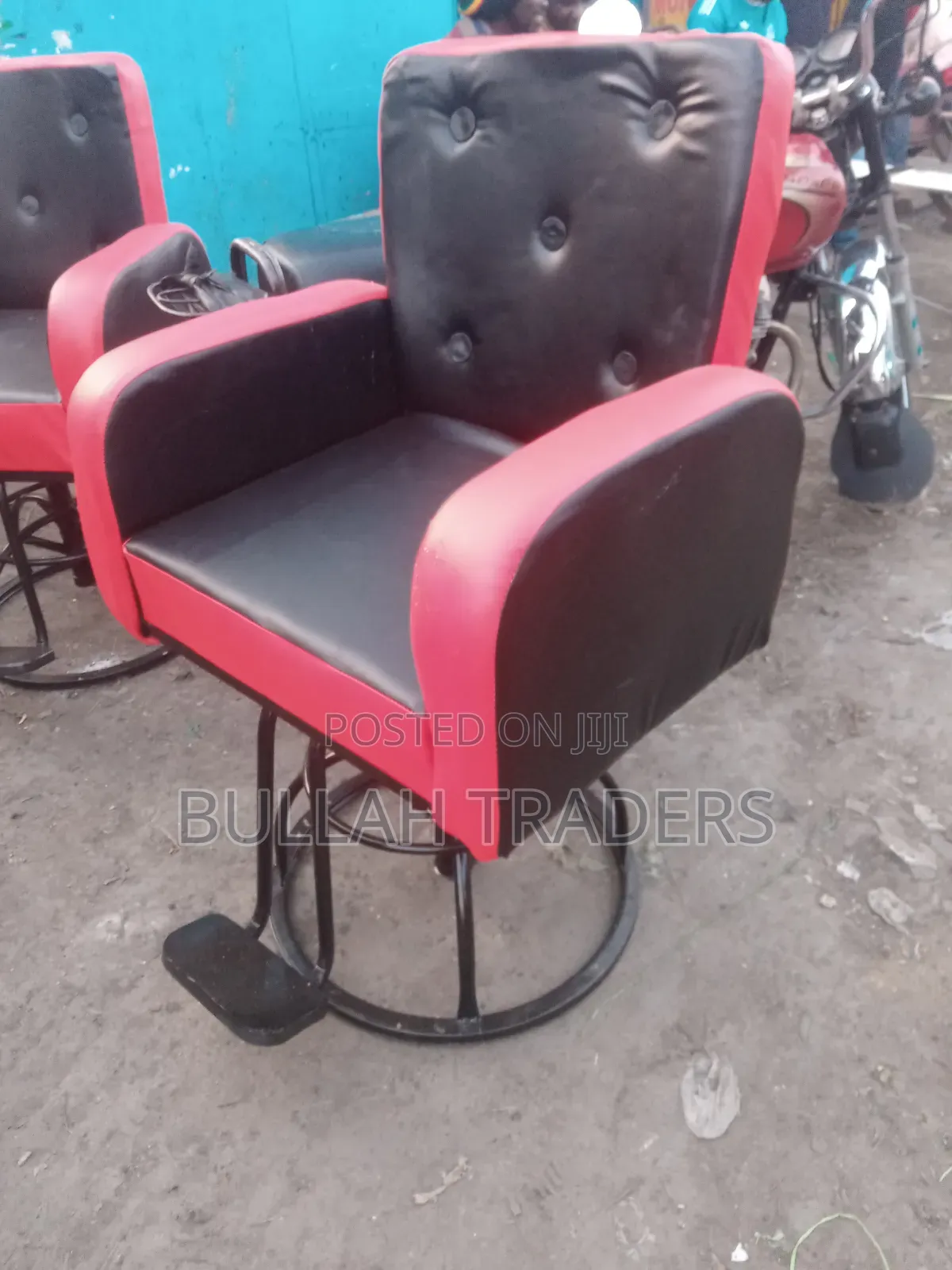 Saloon Barbers Chairs Black Red Pure Leather