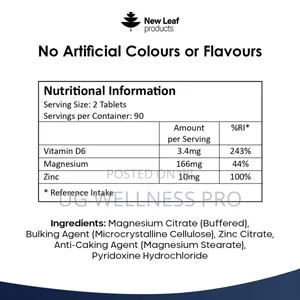 New Leaf Zinc Magnesium Vitamin B6 Zma Tablets 3 Month Supply