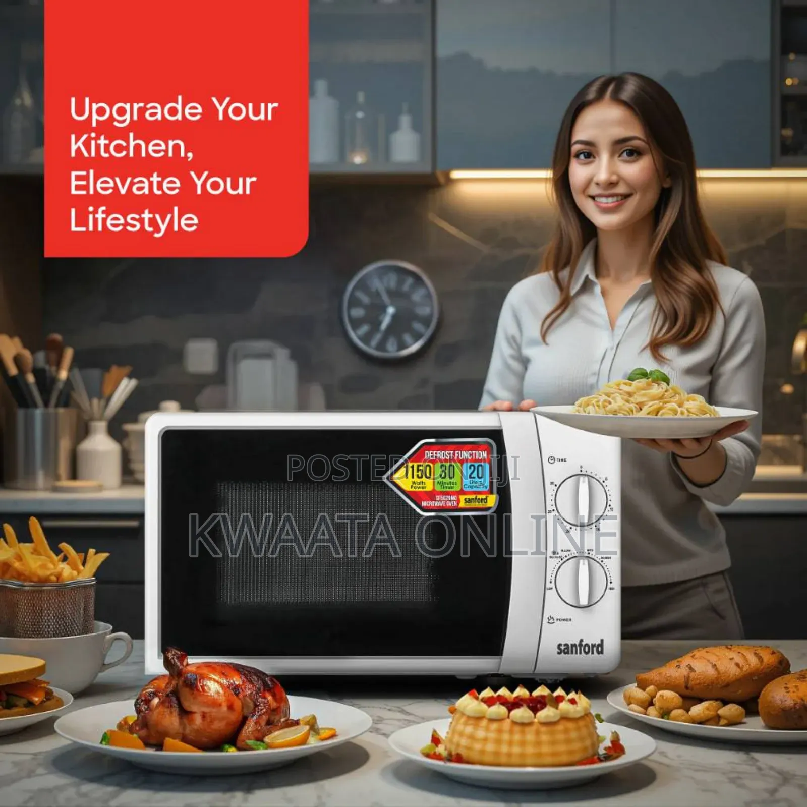 Sanford 20l Microwave Oven With 6 Power Levels, Defrost 30-Min Timer